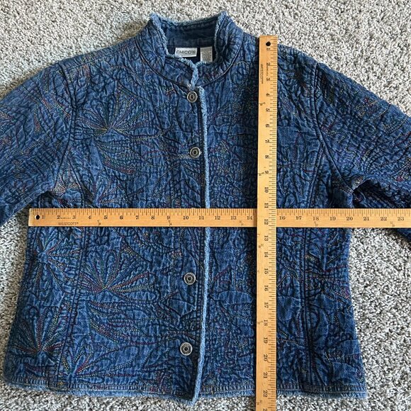 Chicos Womens Sz 2Y2K Blue Quilted Button-Up Embroidered Jacket - Picture 9 of 10